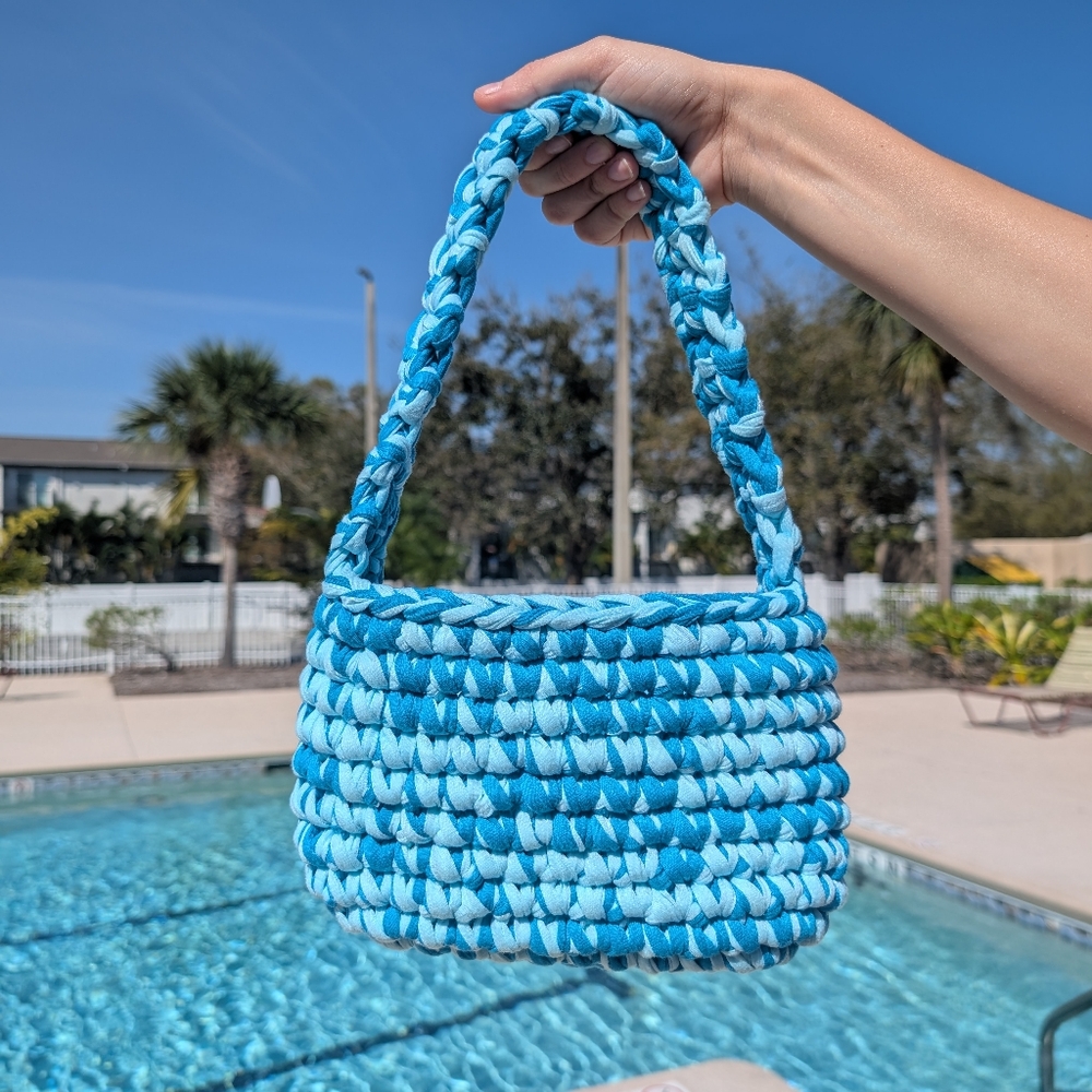 Blue and Light Blue Crochet Shoulder Bag